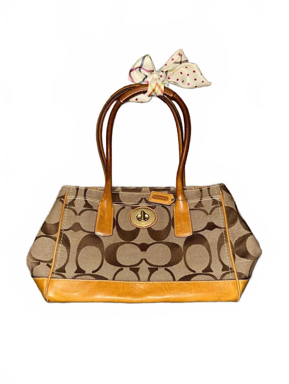 Coach Signature Satchel Handbag With Branded Coach Scarf